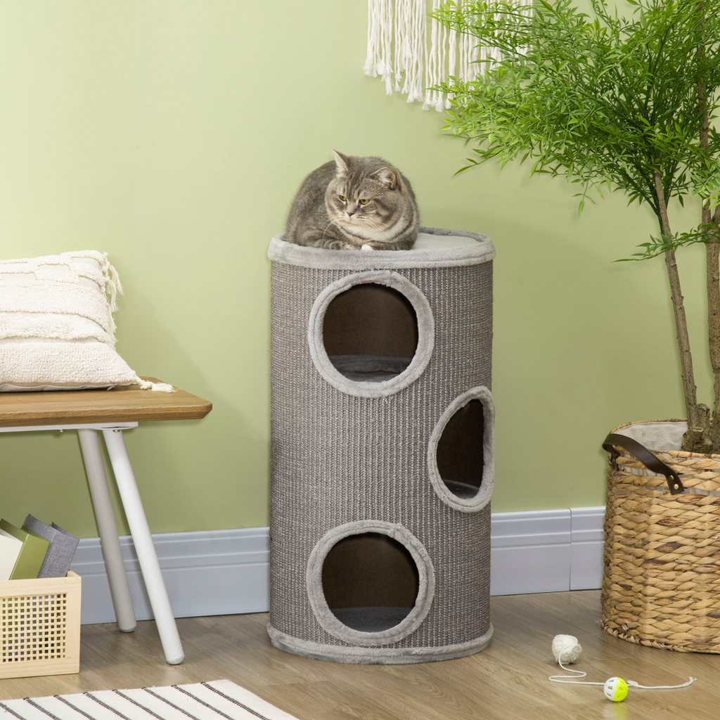 Cat Barrel Kitten Tree Tower for Indoor Cats, Covered with Sisal, Cosy Platform