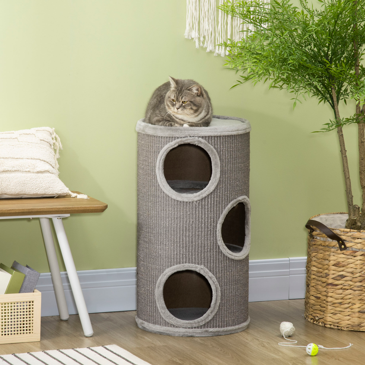 Cat Barrel Kitten Tree Tower for Indoor Cats, Covered with Sisal, Cosy Platform
