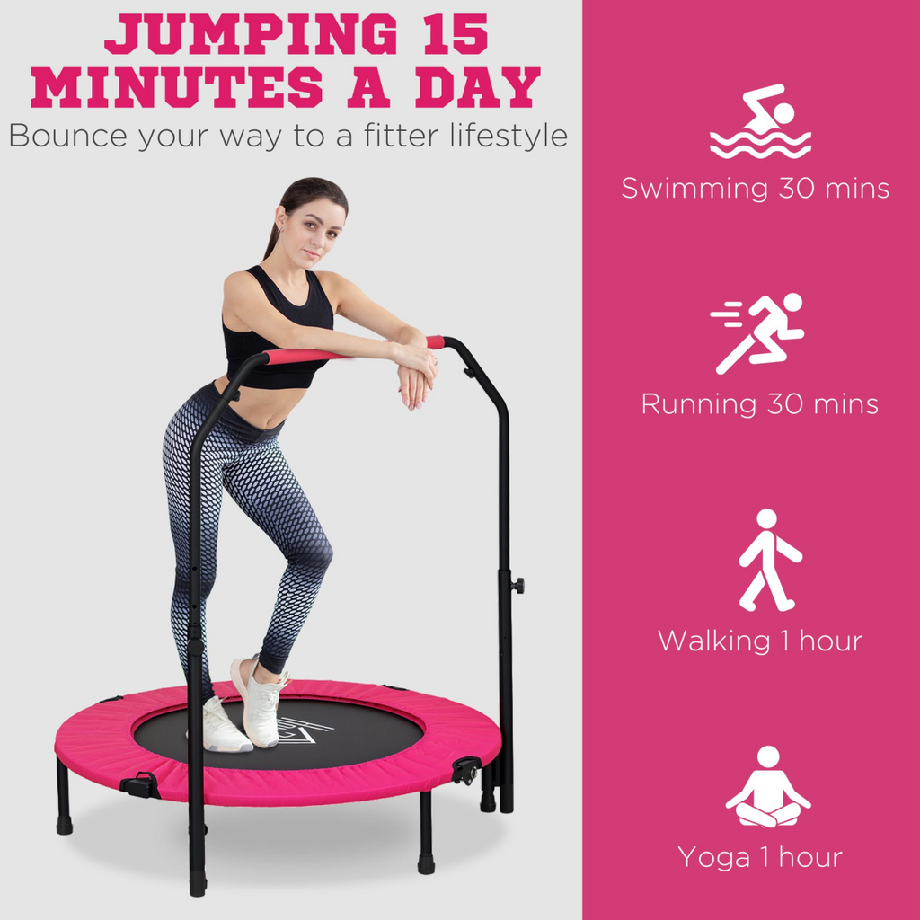 40" Foldable Mini Fitness Trampoline with Foam Handle, Pink
