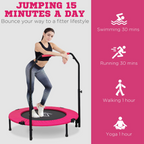 40" Foldable Mini Fitness Trampoline with Foam Handle, Pink