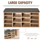Multi-Storage Shoe Rack 14 Compartments Cushion Moving Shelves Brown