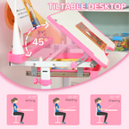 Kids Study Desk and Chair Set with Adjustable Height, Storage Drawer - Pink