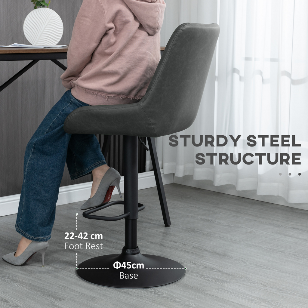 Bar Stools Set of 2, Adjustable Bar Chairs 360° Swivel for Kitchen Grey