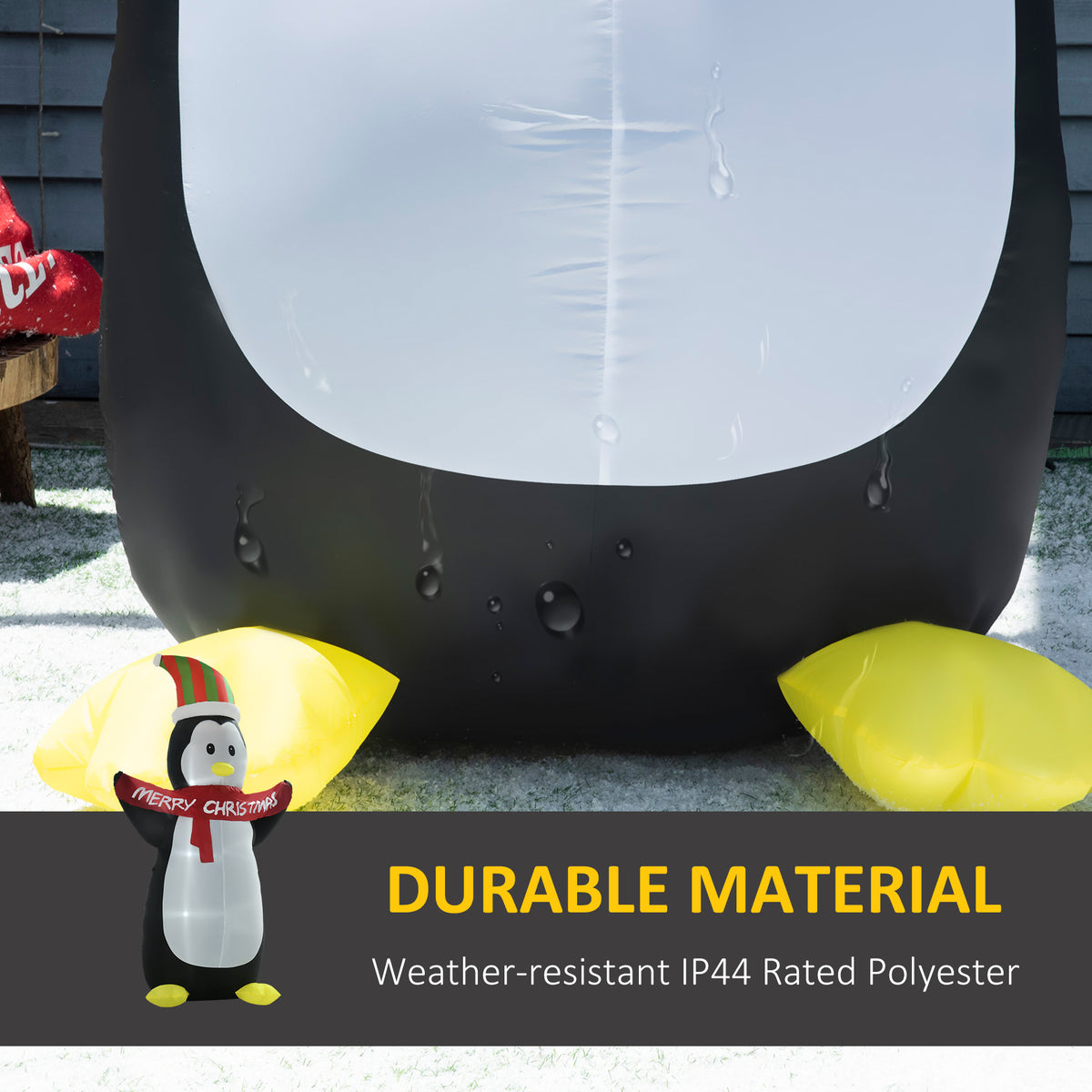 8ft Inflatable Penguin & Christmas Banner Decoration Inner LED Lights