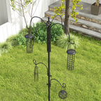 Bird Feeding Station Kit Wild Bird Feeder Pole with 6 Hooks 4 Hanging Feeders
