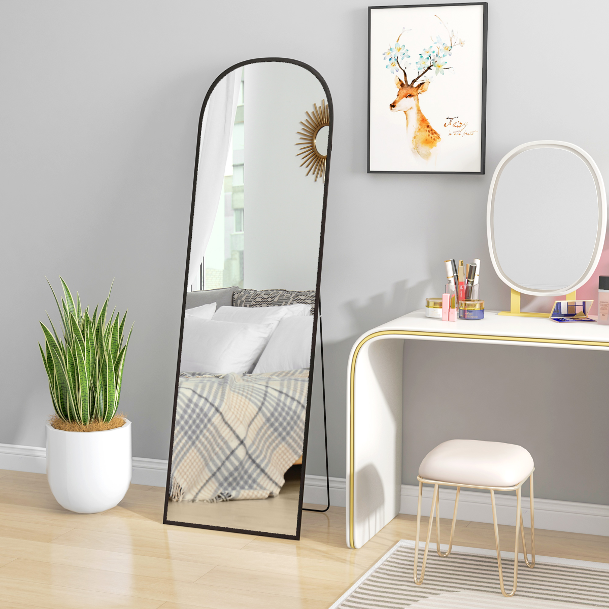 Full Length Mirror with Aluminium Alloy Frame Hanging or Leaning Black