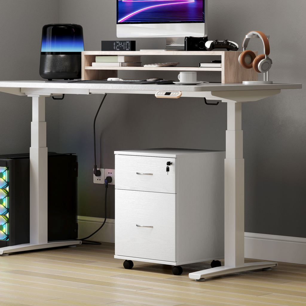 Pedestal Office Mobile Filing Cabinet 2 Drawer White