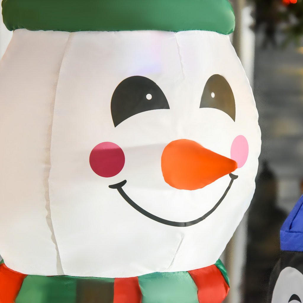 6ft Inflatable Christmas Snowman with Three Penguins LED Outdoor Yard Deco
