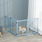Wooden Foldable Dog Safety Barrier with 4 Panels for Small&Medium Dogs Blue Grey