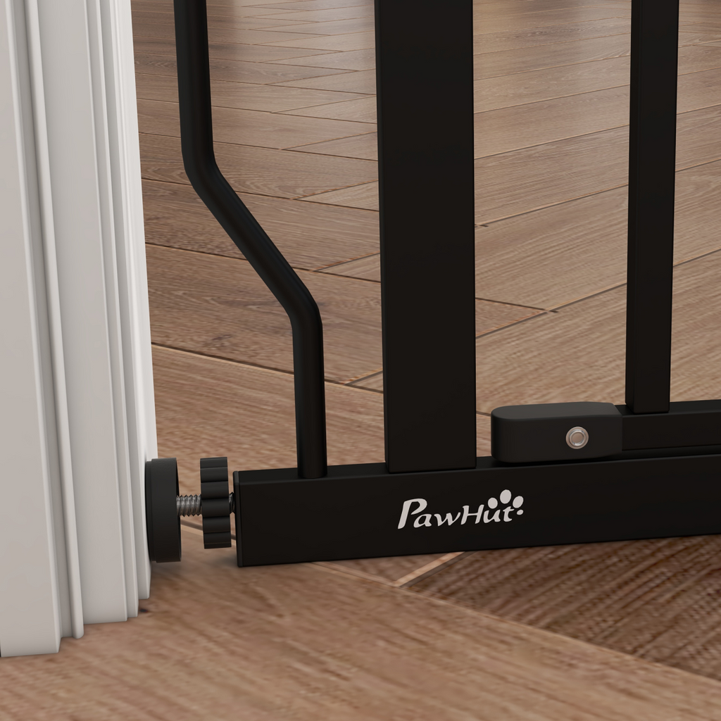 PawHut Dog Gate Wide Stair Gate w/ Door Pressure Fit, 75-85W cm, Black