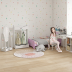 Kids Vanity Table & Stool Girls Dressing Set with Rotatable Mirror Drawer