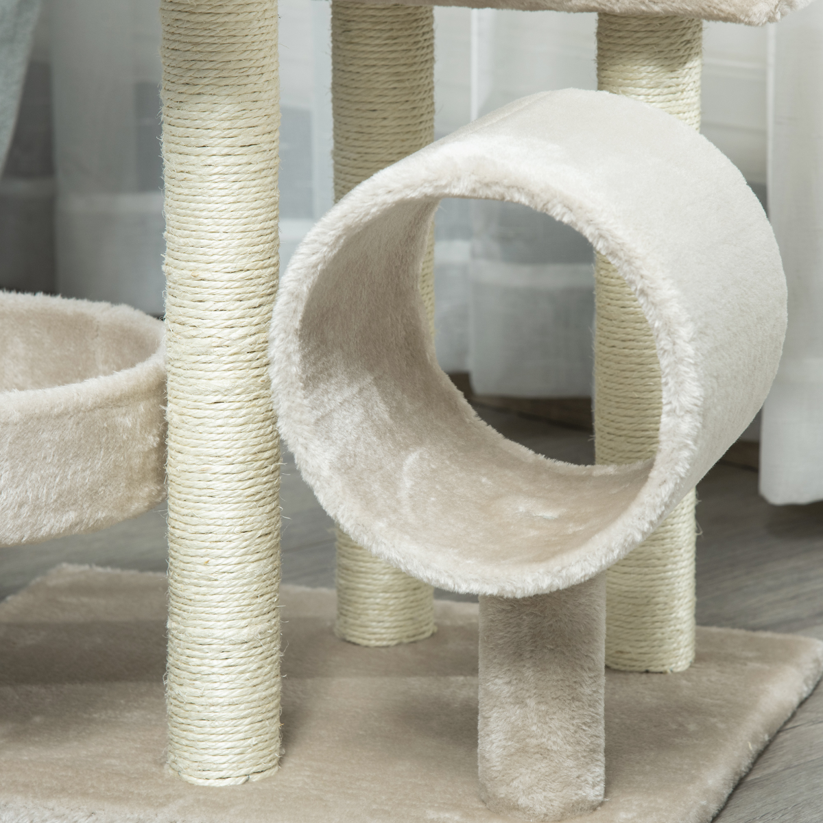 Multi-Level Large Cat Tree Scratching Post Perch Play Center Tunnel Beige