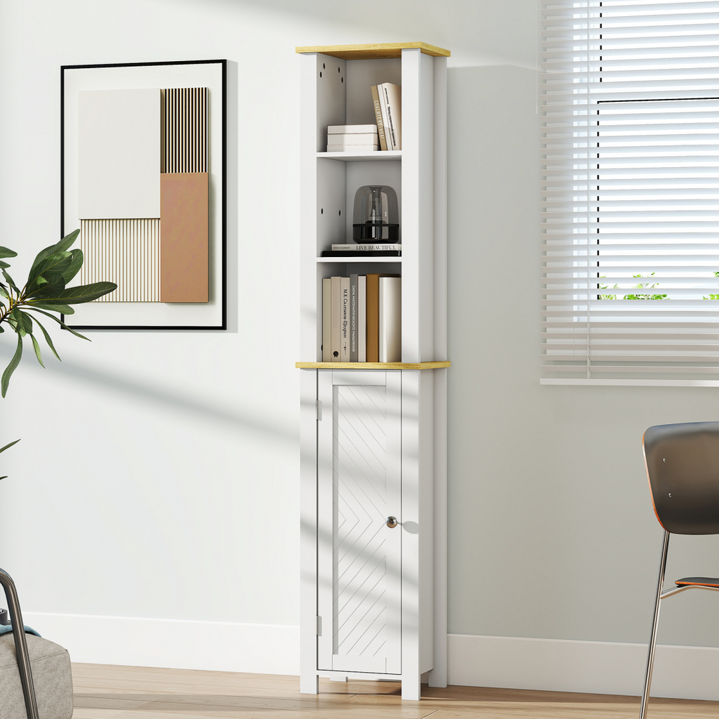 kleankin Slim Bathroom Storage Unit with Open Compartment, White