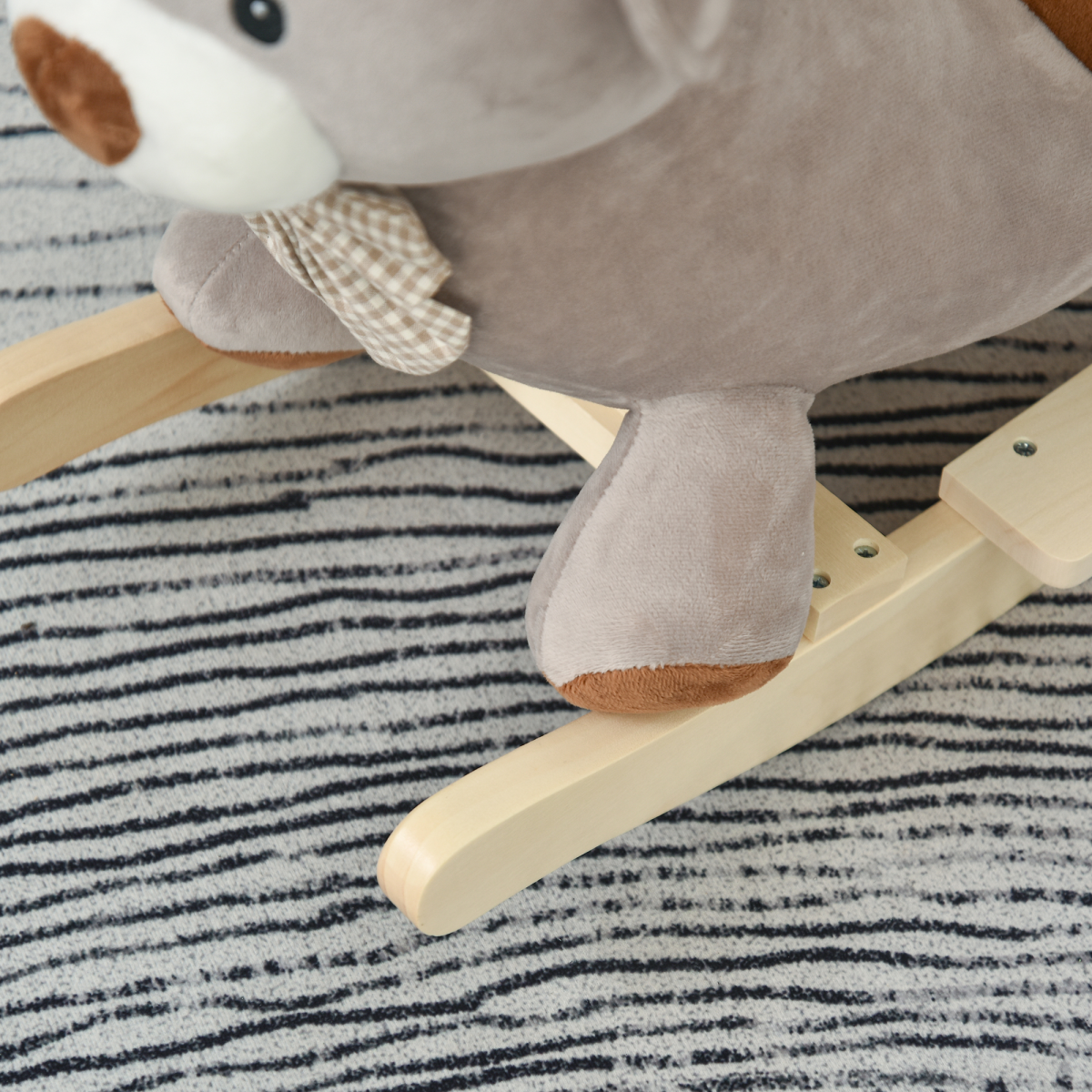 Kids Rocking Bear Plush Ride On Seat Sound Button Wood Base Seat Belt