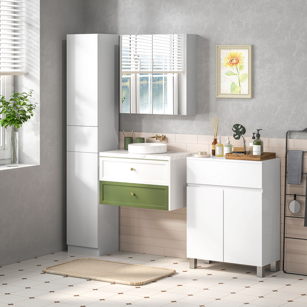 kleankin Wall Mounted Bathroom Storage Cupboard with Mirror and Shelf, White