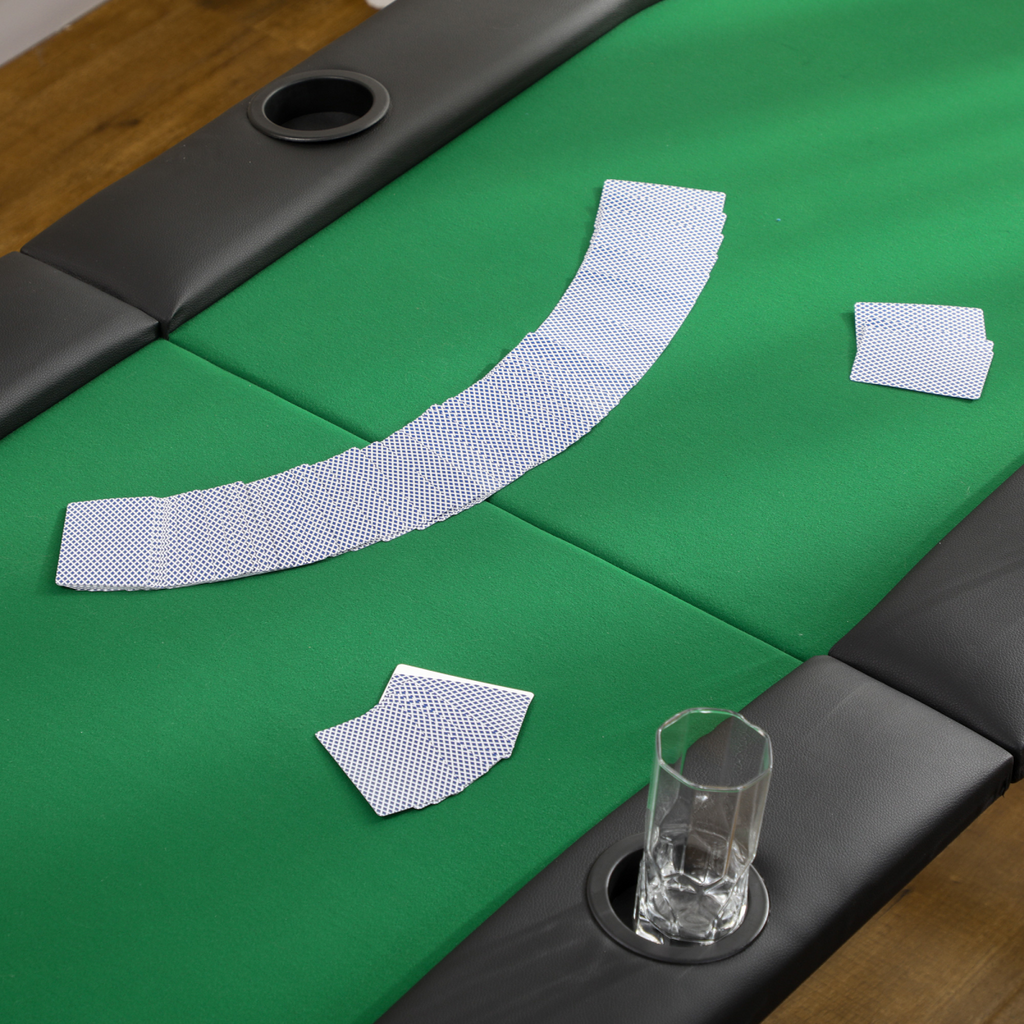 Foldable Poker Table Casino Top 8 Players Game Trays Drink Holder