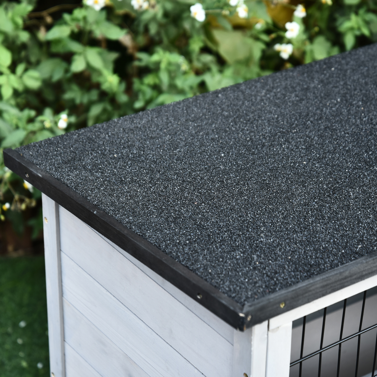 Rabbit Hutch and Run with Removable Tray Openable Top for Indoors & Outdoors Grey