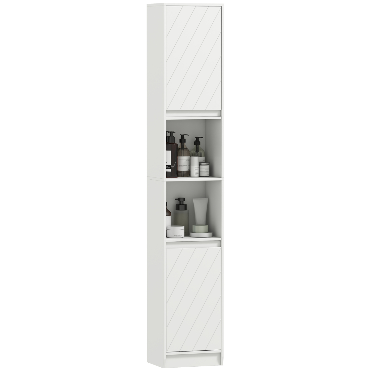 Narrow Bathroom Storage Cabinet with Open Compartment