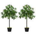 2 Artificial Topiary Bay Laurel Ball Trees Nursery Pot for Indoor Outdoor Decor
