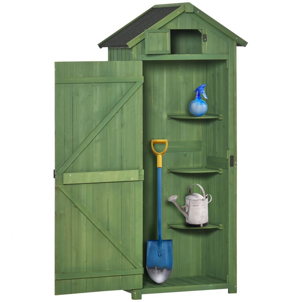 Garden Shed Vertical Utility 3 Shelves Wood Tool Storage Unit Cabinet