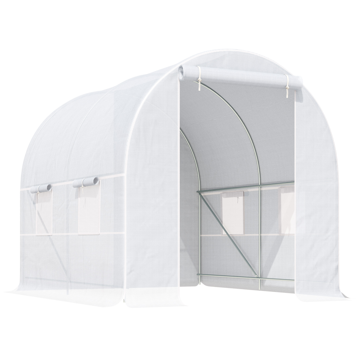 Large Galvanized Steel Frame Outdoor Walk-In Poly Tunnel Garden Greenhouse-White
