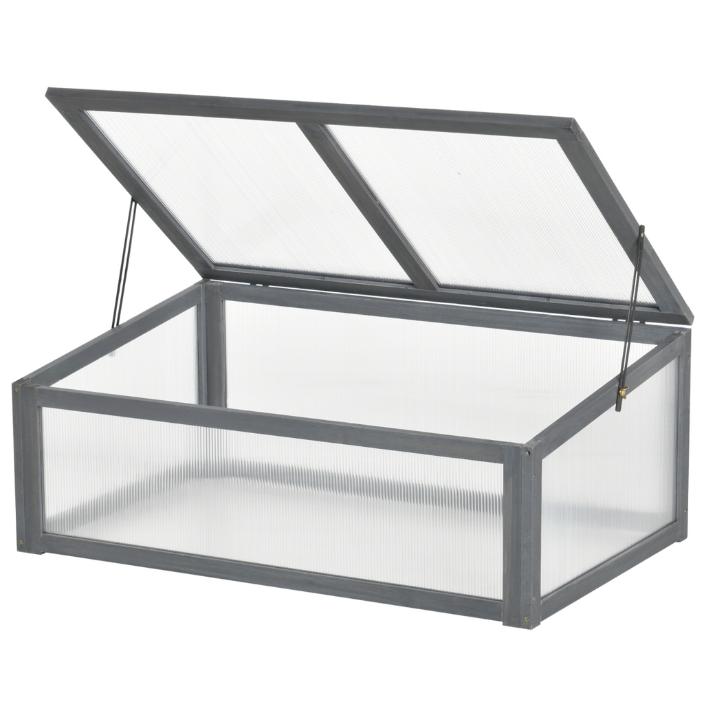 Square Wooden Greenhouse with Openable & Tilted Top Cover, PC Board