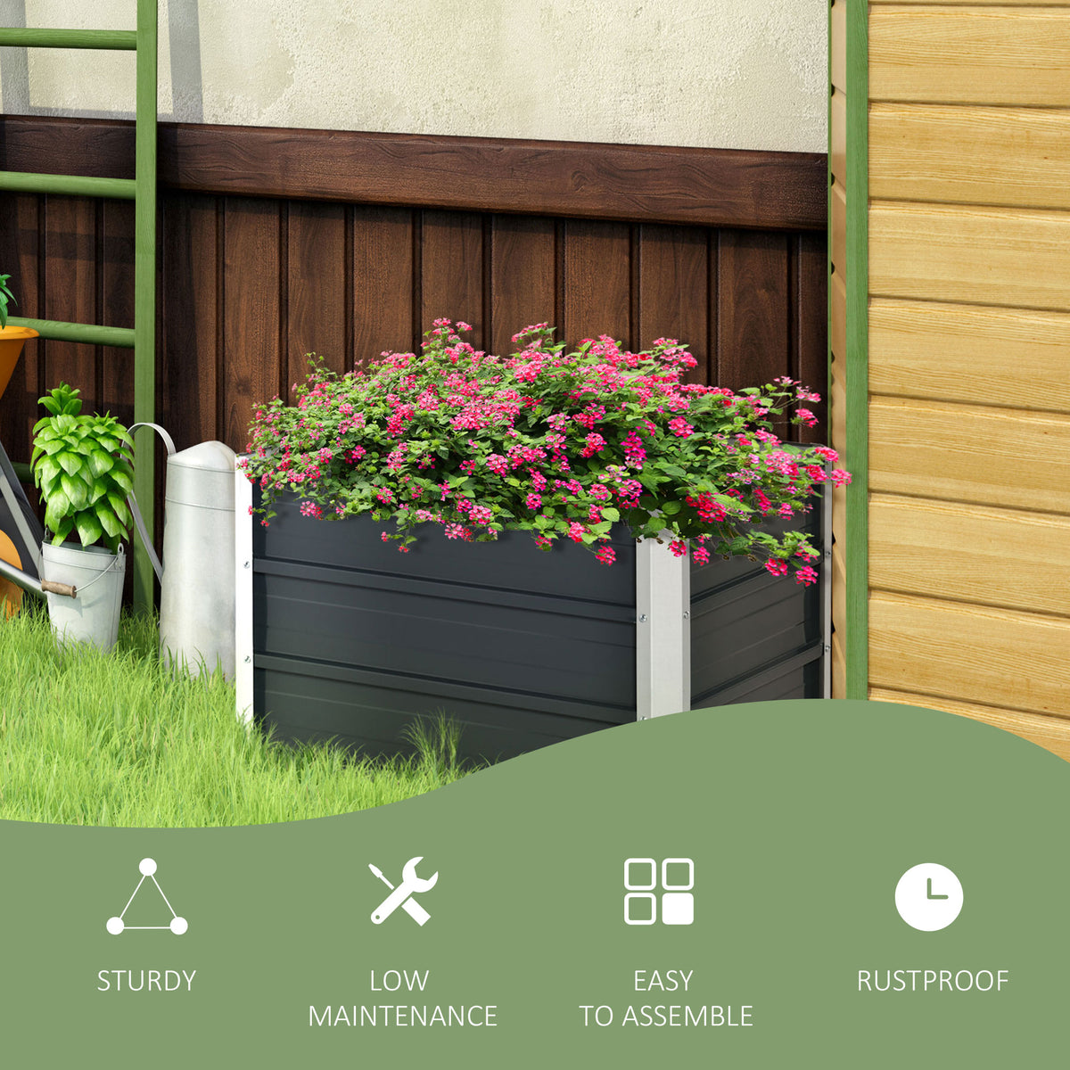 Raised Garden Bed, Elevated Planter Box & Gloves, Grey