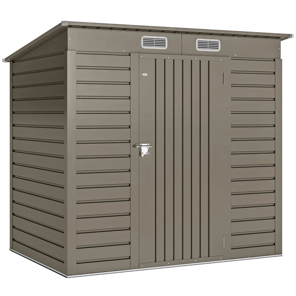 Outsunny 4 x 6ft Galvanised Metal Garden Shed, with Locking Door - Grey