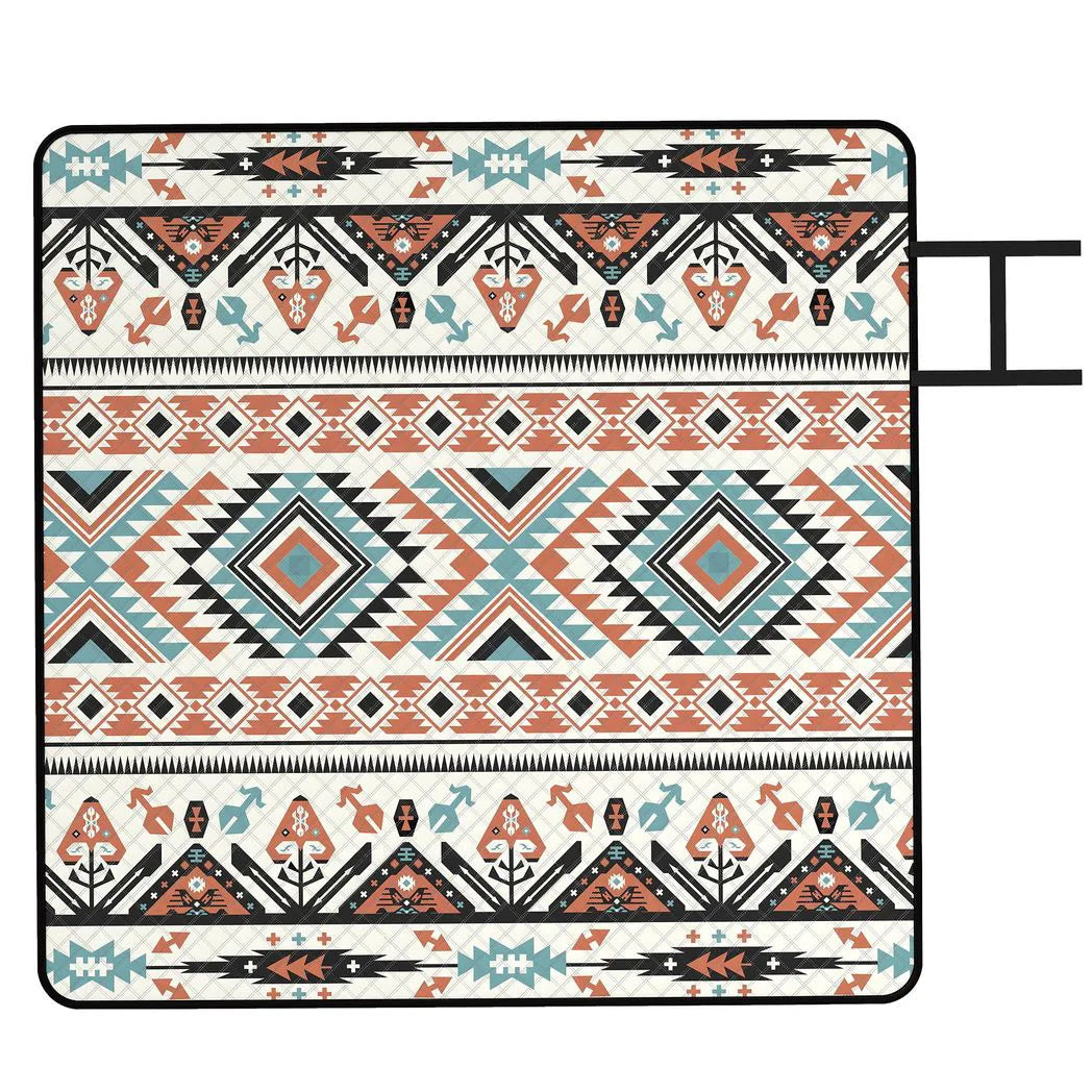 Outsunny Picnic Blanket, 200x200CM Large Beach Blanket Outdoor Picnic Mat with Integrated Strap for Camping, Mix-Colour