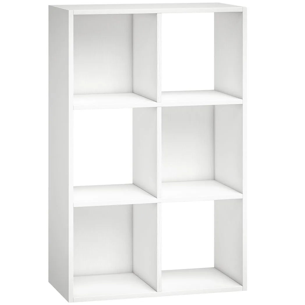 Industrial Style Storage Shelf, Bookcase, Bookshelf with 6 Compartments, for Living Room, Home Study, White Wood Effect
