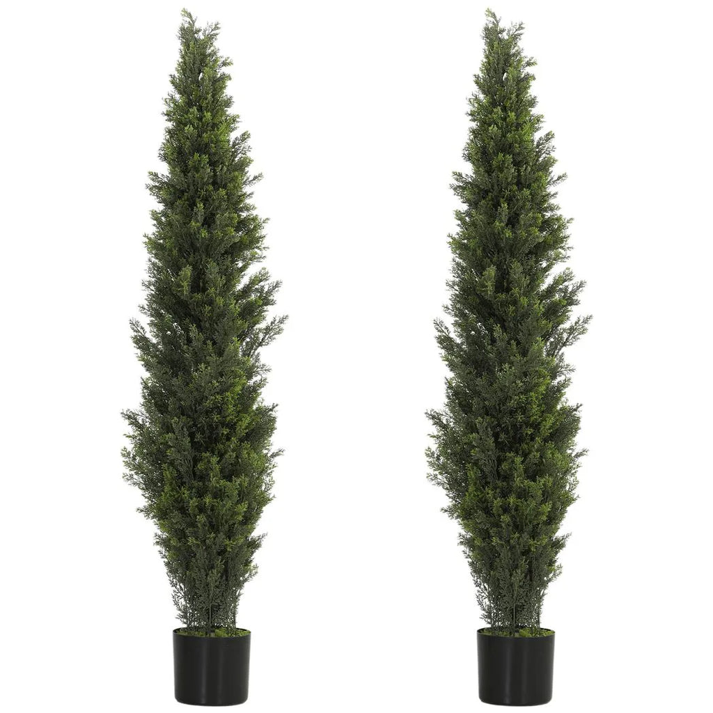 Set of 2 Decorative Artificial Plants Cypress in Weighted Pot, Fake Plant with 2035 Leaves, 150 cm