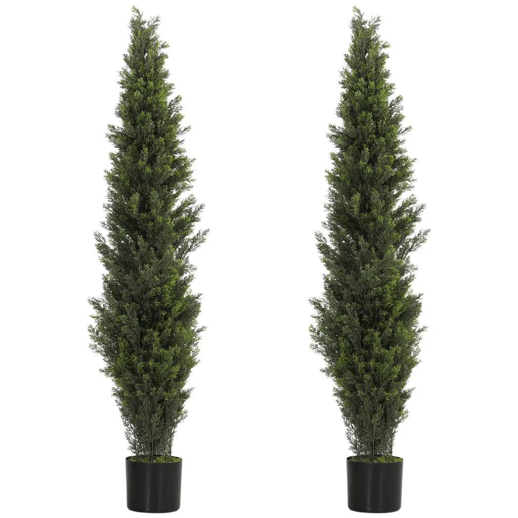 Set of 2 Decorative Artificial Plants Cypress in Weighted Pot, Fake Plant with 2035 Leaves, 150 cm