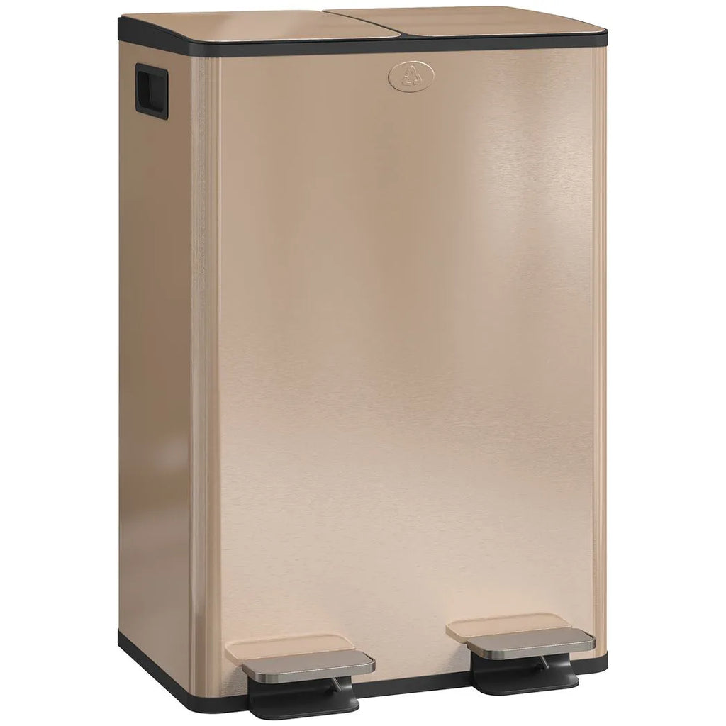 56L Dual Compartment Stainless Steel Bin, with Deodoriser Holders - Gold Tone