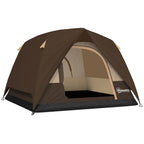 Outsunny Camping Tent, Easy Set Up 2-3 Man Tent with Sewn-in Groundsheet, 3000 mm Dome Tent w/ Mesh Windows, Brown