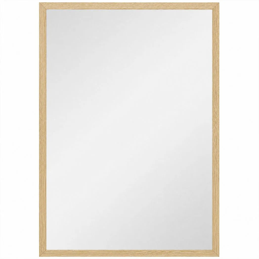 Wall Bathroom Mirror, 60 x 40 cm Wall-Mounted Mirror for Living Room, Bedroom, Hallway, Natural Wood Finish