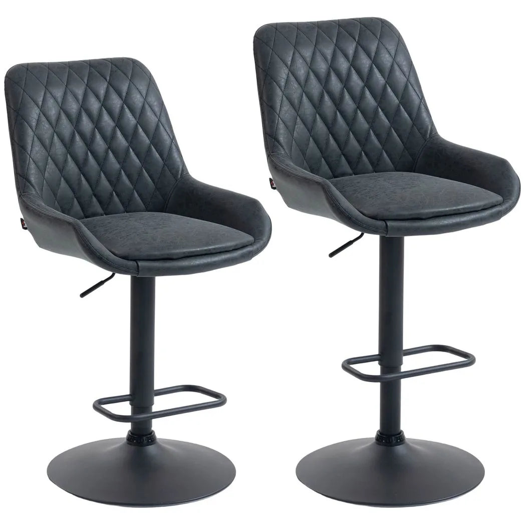 Set of Two Faux Leather Retro Bar Stools - Black