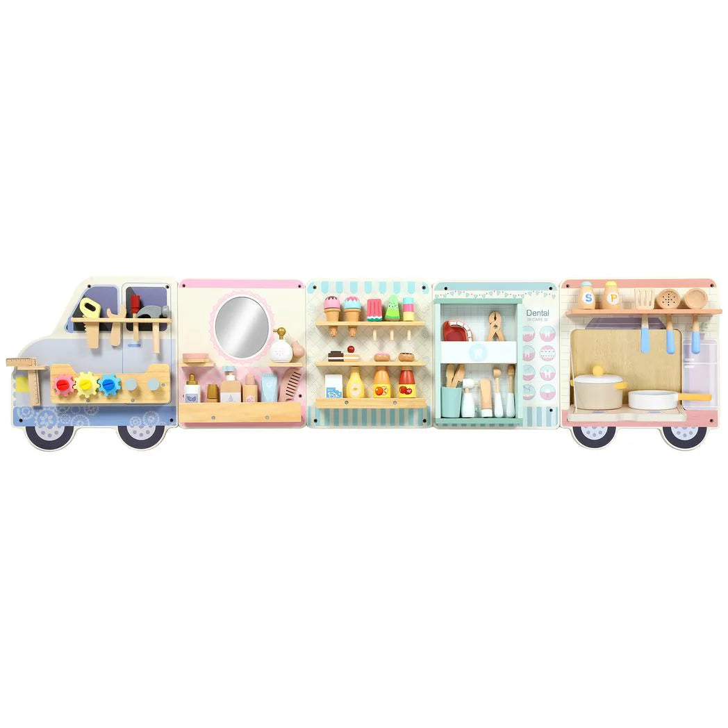 AIYAPLAY Wooden Busy Board, 5 in 1 Activity Wall Panels for Kids 3 Years, for Daycare, Playroom, Home