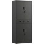 Metal Storage Cabinet, 180cm Tall Tool Cabinet with Locking Doors, Drawer and Adjustable Shelves, Black