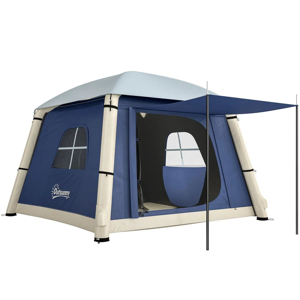 Outsunny Inflatable Camping Tent with Hand Pump, Easy Setup 1/2 Person Blackout Blow Up Tent, Dark Blue