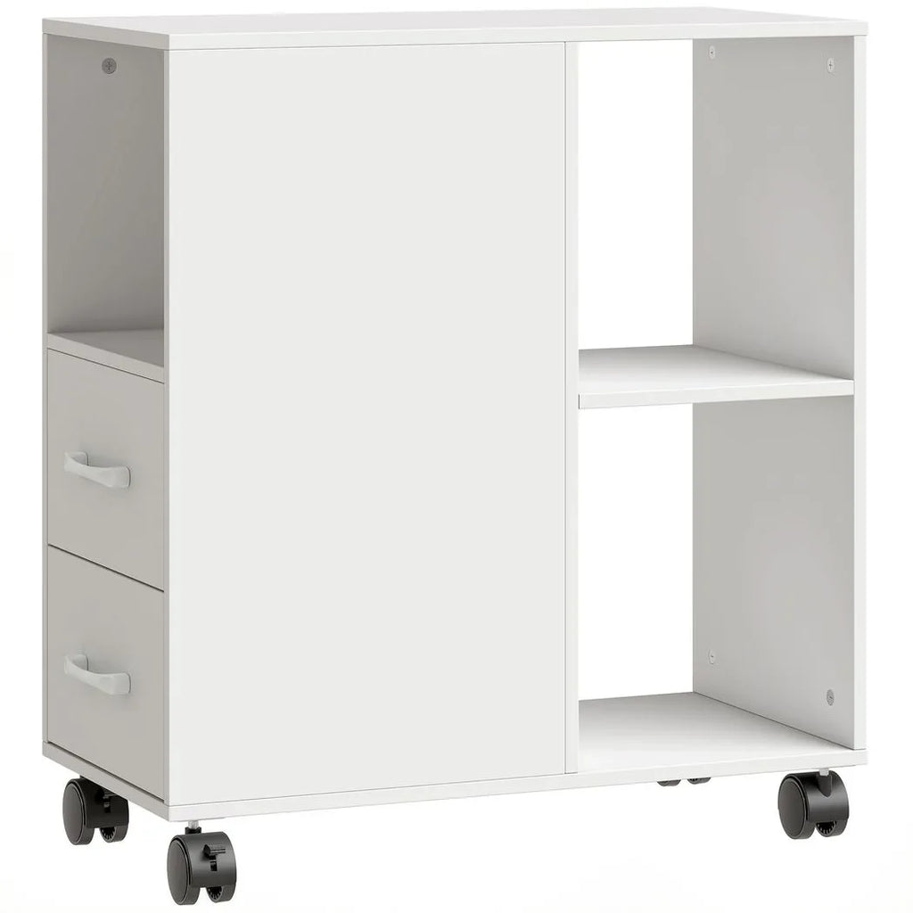 Narrow Mobile Printer Table with Wheels, Rolling Printer Stand with Drawers for Home Office, 30 x 60 x 65 cm, White
