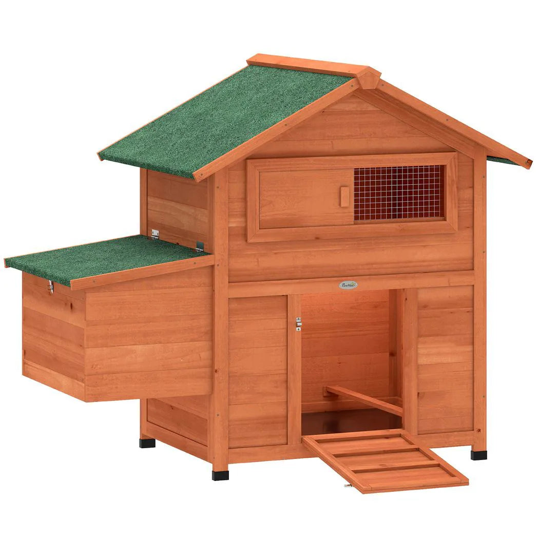 PawHut Chicken Coop, Wooden Hen House with Nesting Box, Pull-Out Tray, Sliding Window, Waterproof Roof, Perches and Ramp