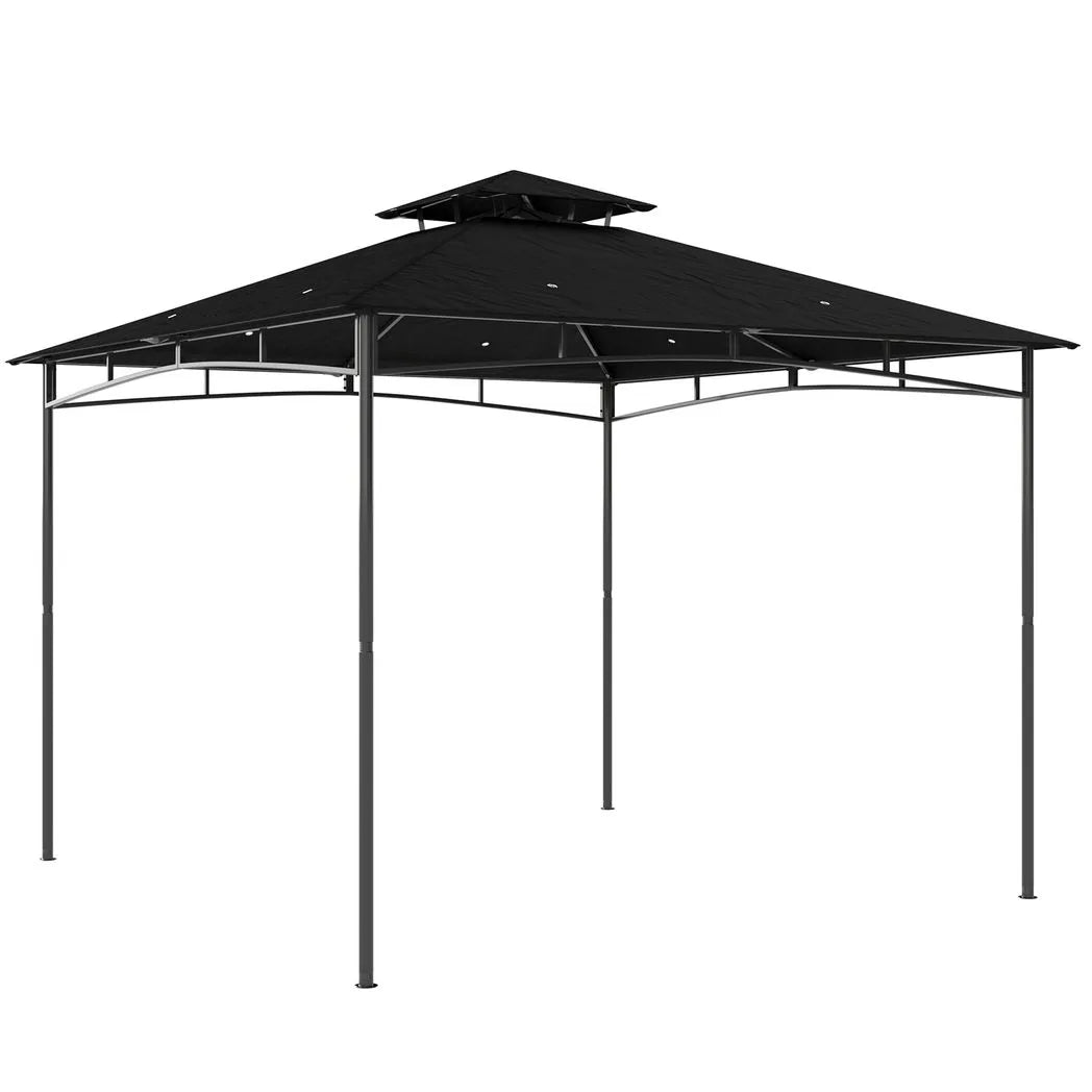 Outsunny 3 x 3 m Gazebo, Garden Gazebo with 2-Tier Roof, Metal Frame, Black