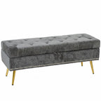 Storage Ottoman, Chenille Upholstered Ottoman Storage Box with Padded Seat, Metal Legs, 114 x 41 x 45 cm, Grey