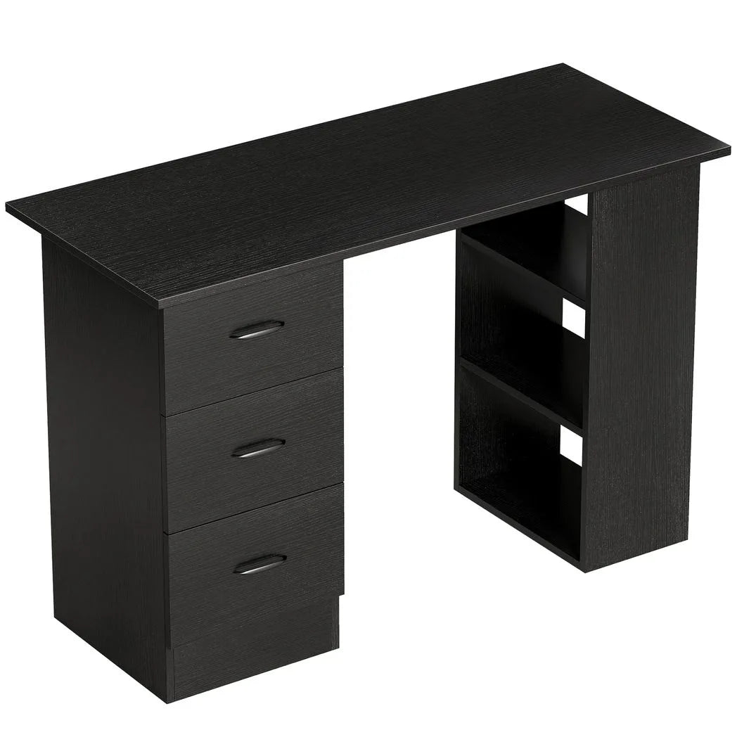 HOMCOM Computer Desk, Writing Table, PC Workstation with 3 Storage Shelves and Drawers, Handle, for Home Office, Black