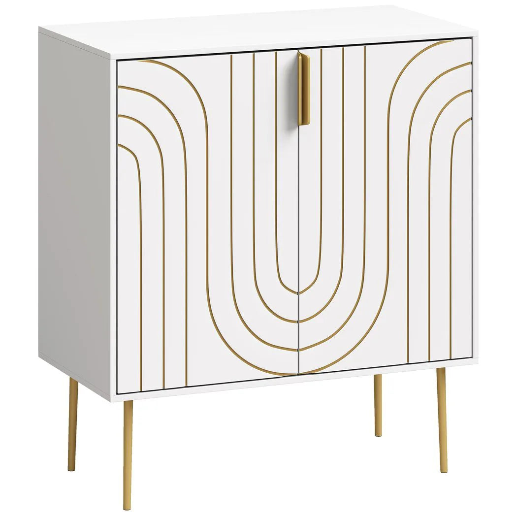 Modern Kitchen Cupboard, Storage Cabinet with 2 Doors, Adjustable Shelf and Metal Legs, White