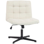 Armless Office Chair, Cross Legged Linen Computer Desk Vanity Chair with Wide Seat, Rocking Function, Beige