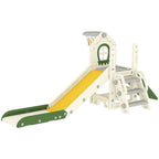 AIYAPLAY Foldable 5 in 1 Toddler Slide with Ladder, Climbing Wall, Basketball Hoop, Storage and Basketball for 1-3 Years, Cream