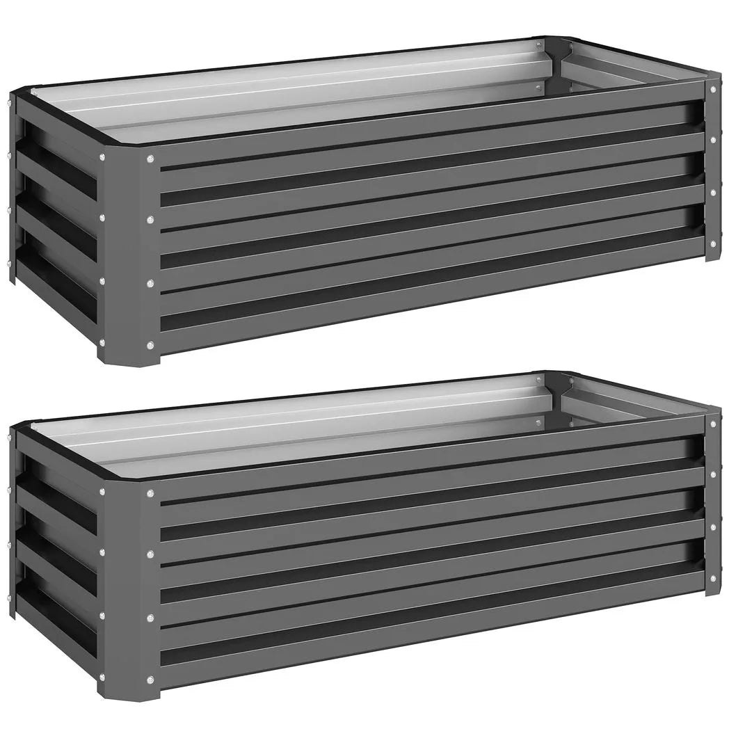 Outsunny Set of Two 110 x 50cm Steel Planter Boxes - Light Grey