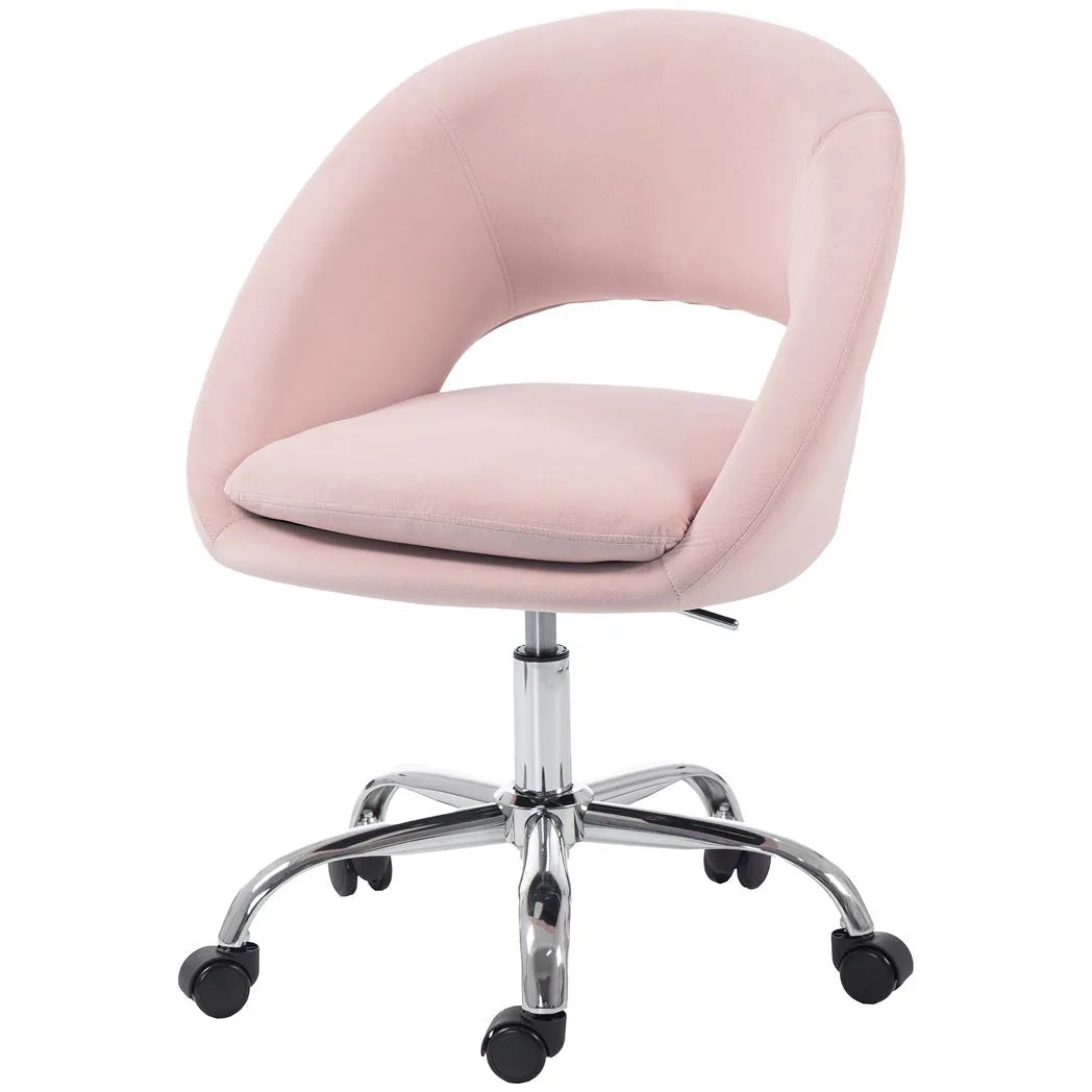 Velvet Desk Chair, Modern Office Chair with Height-Adjustable, Wheels, for Home Study Bedroom, Pink
