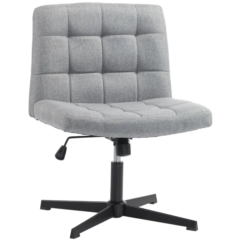 Armless Office Chair, Cross Legged Linen Computer Desk Vanity Chair with Wide Seat, Rocking Function, Grey